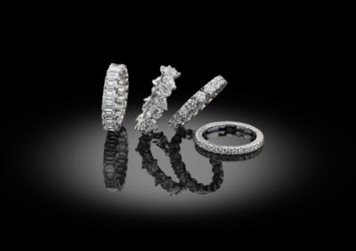 Different styles of diamond eternity rings.